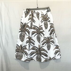 Tropical Pineapple Print Skirt - White and Brown